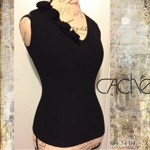 CACHÉ Elegant Black Tank Top with Floral Accents
